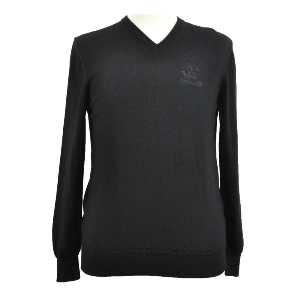 Roberto Cavalli Black V-Neck Sweater for Men